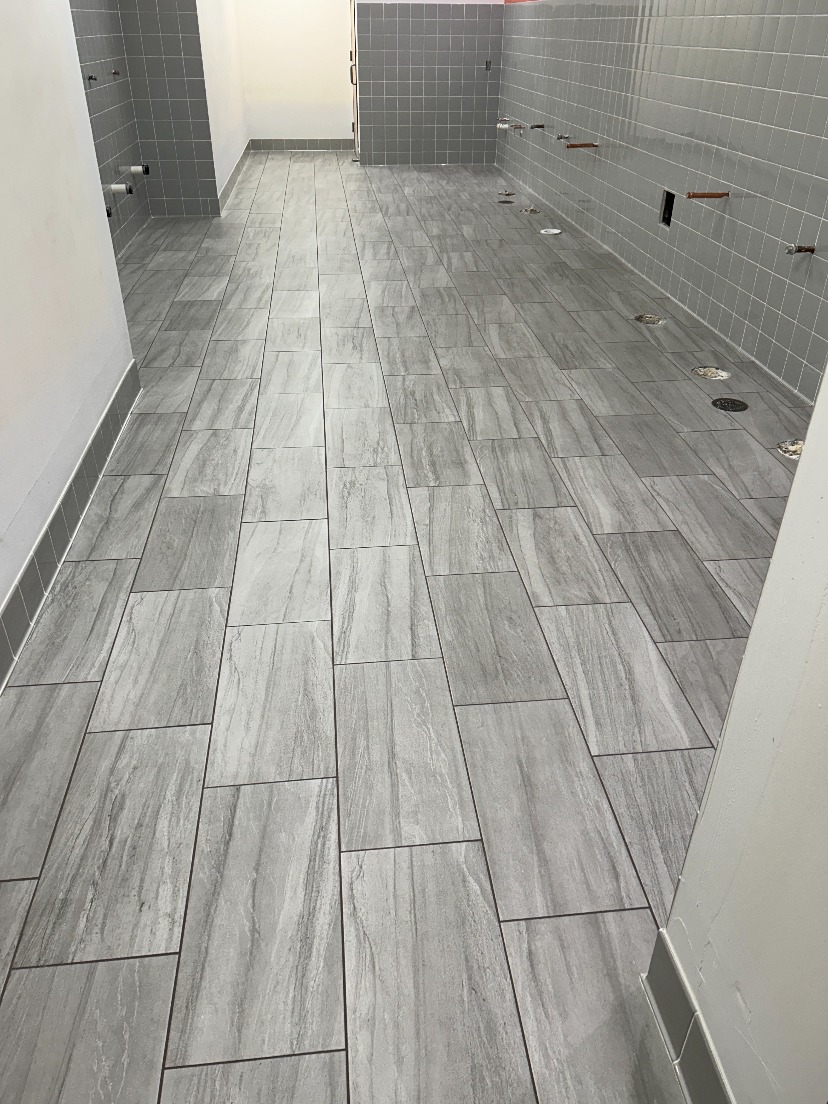 Large-format porcelain tile installation